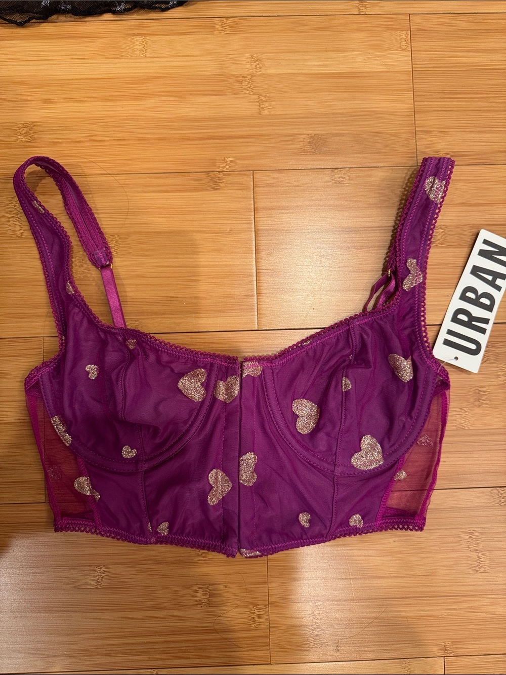 NWT Urban Outfitters Purple Corset Bustier Gold Glitter Heart Y2K Top size M new
